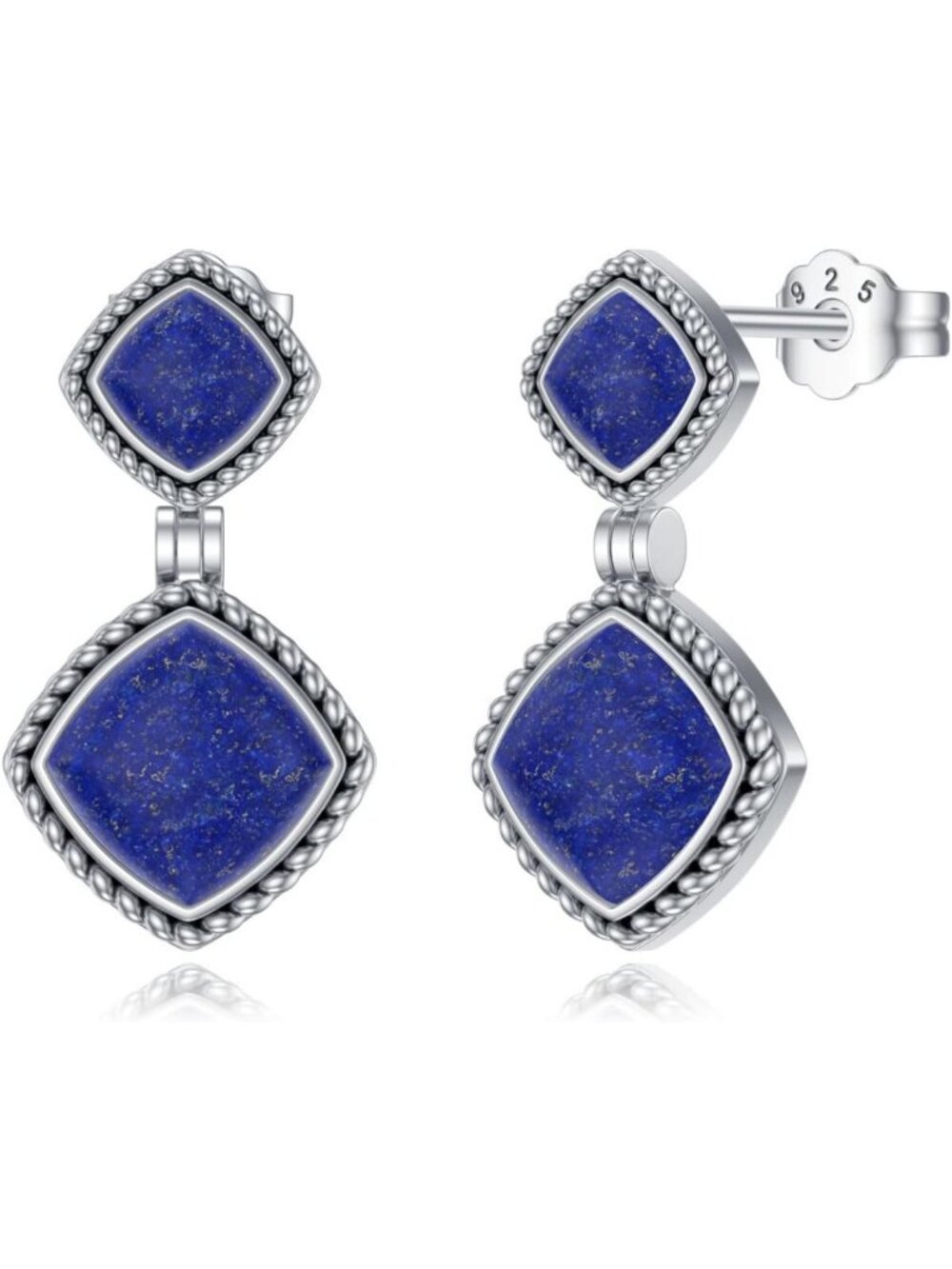 Genuine Blue Lapis Lazuli Drop Dangle Earrings in 925 Sterling Silver - Perfect